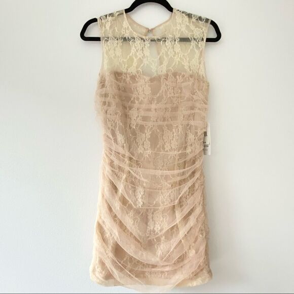 En Creme Lace Overlay Rouched Mini Dress NWT - Picture 12 of 12